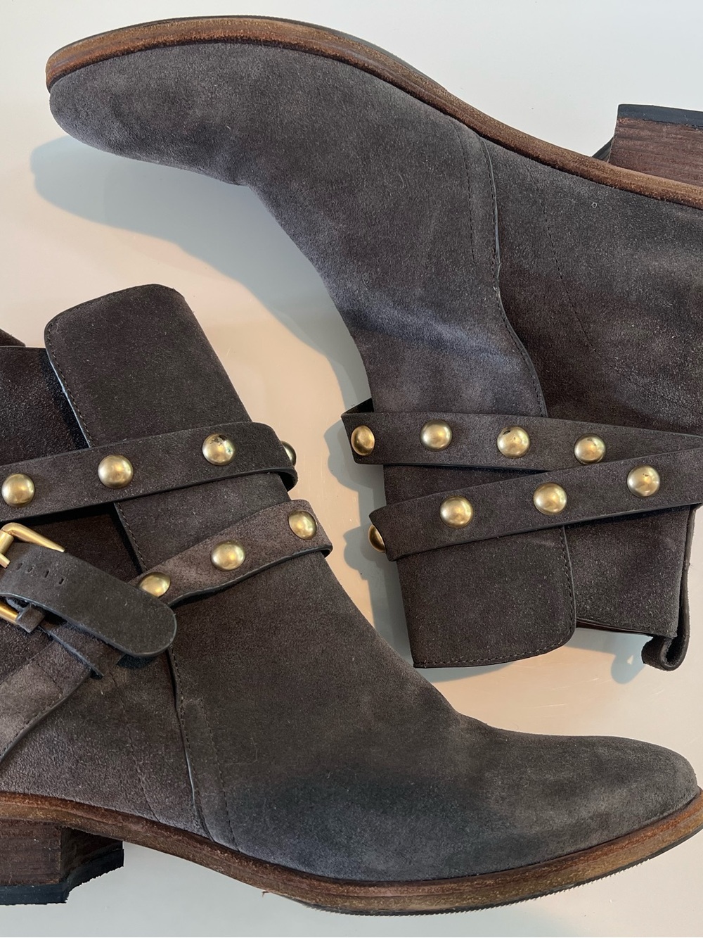 SeeBy Chloe - Women’s Gray Suede Studded Ankle Boots - Picture 4 of 8
